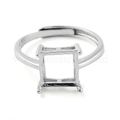 Quadratische verstellbare 925 Sterling Silber Solitär Ring Fassungen&nbsp;STER-G042-04P