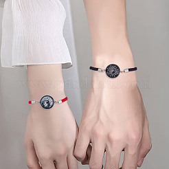 1 set 2 pezzi San Valentino luminoso 304 acciaio inossidabile vetro piatto rotondo maglie bracciale set&nbsp;BJEW-LP0001-35C