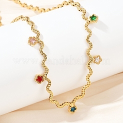 Colliers à pampilles en acier inoxydable 304 avec chaîne en corde et zircone cubique colorée pour femmes&nbsp;NJEW-V015-01G-C
