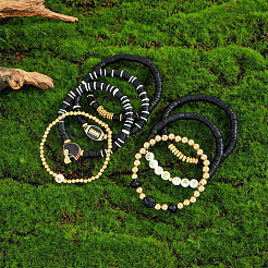 Ensemble de 8 bracelet extensible en pâte polymère (1 sachets) avec perles heishi et ccb en plastique&nbsp;BJEW-PA0001-12E