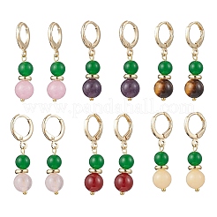 6 paire de boucles d'oreilles créoles en jade malaisien naturel et teinté&nbsp;EJEW-JE06504