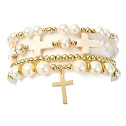 Set di braccialetti elasticizzati con perle di conchiglia e perline di vetro da 4 pz&nbsp;BJEW-TA00327