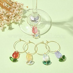 Transparente Tulpenblüten-Weinglasanhänger aus Glas&nbsp;AJEW-TA00018