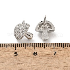 Pendientes de botón con micropavé de latón con forma de hongo y circonitas cúbicas transparentes&nbsp;EJEW-F895-17P