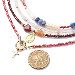 Set di collane con ciondoli in ottone e lega di stile 4 pz 4 croce e vergine maria&nbsp;NJEW-JN04018