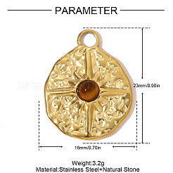 Pendentifs en œil de tigre naturel en acier inoxydable 304&nbsp;STAS-OY007-30G