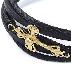 Schwarze mehrsträngige Armbänder aus PU-Leder für Herren&nbsp;BJEW-K243-44G