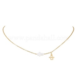 Collane con ciondolo a forma di croce con angelo in acciaio inossidabile 304 e conchiglia d'acqua dolce naturale&nbsp;NJEW-JN05720