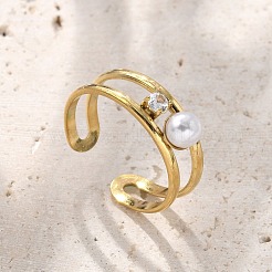 Manschettenringe aus 304er Edelstahl mit Zirkonia für Damen&nbsp;RJEW-D302-02G-03