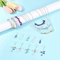 Natürliche Aquamarin & Amethyst & Quarzkristall & Rosenquarz & Fluorit Chips Perlen Armbänder & Ohrringe & Halsketten Sets&nbsp;SJEW-FS00008