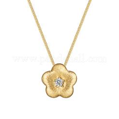 Halsketten mit Anhänger „Blume 925“ aus Sterlingsilber mit Mikropflaster und klarem Zirkonia für Damen&nbsp;NJEW-F338-10G