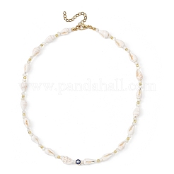 Halsketten aus natürlicher Trochidenmuschel und Legierungsemaille mit blauem Nazar-Auge&nbsp;NJEW-JN06307