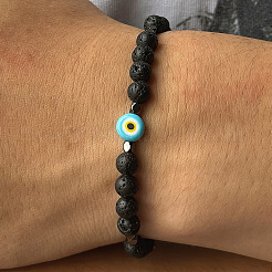 Bracelets extensibles en perles rondes de pierre de lave naturelle pour hommes&nbsp;DE0249