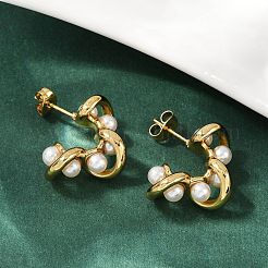 Pendientes Nuggets de acero inoxidable 304 con perlas de imitación de plástico&nbsp;LS-EJEW-M105-10G