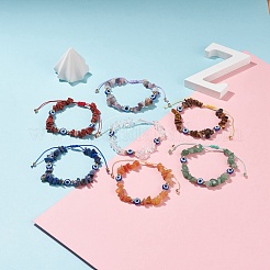 Set di 7 pezzi di pietra mista naturale a 7 stili e braccialetti di perline intrecciati in resina&nbsp;BJEW-JB08495