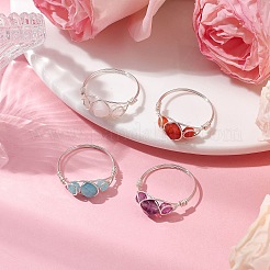 Runder natürlicher Rosenquarz & Amethyst & Fluorit & Karneol & Amazonit & roter Achat Fingerring&nbsp;RJEW-JR00757