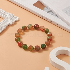 Braccialetto elasticizzato con perline rotonde in agata pavone naturale tinta&nbsp;BJEW-TA00232