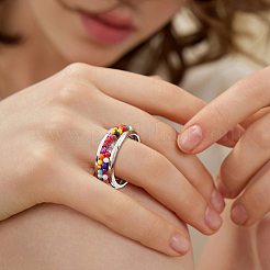 12 Stück 12 Arten Edelstahl gerillte Fingerring Einstellungen&nbsp;STAS-HS0001-49