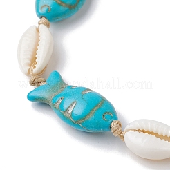 Bracelets de perles tressées en coquillage naturel et turquoise synthétique&nbsp;AJEW-AN00562