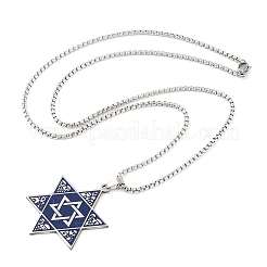 201 collier pendentif étoile de David en acier inoxydable avec chaîne en émail&nbsp;NJEW-P316-05P