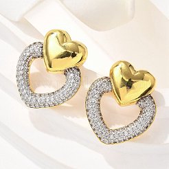 Orecchini a bottone in ottone con zirconi chiari e micro pavè&nbsp;EJEW-F359-03G-02