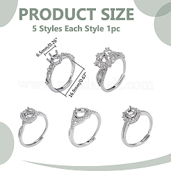 5 Stück 5 Stile verstellbare Messing Micro Pave klare Zirkonia Ring Komponenten&nbsp;KK-WR0001-86