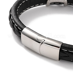 Geflochtene Armbänder aus schwarzem PU-Leder für Herren&nbsp;BJEW-K243-34AS