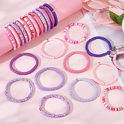 1 Set handgefertigte Polymer Clay Heishi Surfer Stretch Armbänder Set mit CCB Kunststoffperlen&nbsp;BJEW-PH0004-30B