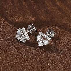 925 boucles d'oreilles à tige en argent sterling avec zircone cubique transparente&nbsp;EJEW-Q032-01C-P