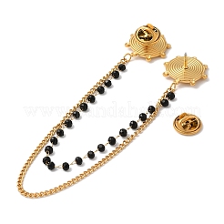 Broche à chaîne suspendue en acier inoxydable 304 avec zircone cubique transparente et pierre noire teintée en forme de vortex&nbsp;JEWB-S021-08G