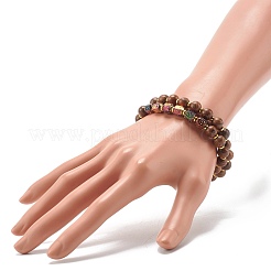 Ensemble de bracelets extensibles en perles rondes en bois naturel&nbsp;BJEW-JB07139