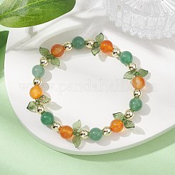 Braccialetto elasticizzato con perline di corniola naturale e avventurina verde&nbsp;BJEW-JB09759-01