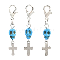 Décorations pendentifs tête de mort turquoise synthétique&nbsp;HJEW-JM03808-02