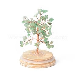 Aventurine verte naturelle chips arbre d'argent dans des cloches en verre à dôme avec des décorations d'affichage à base de bois&nbsp;DJEW-B007-04A