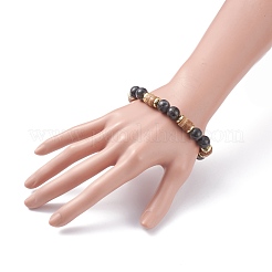 Braccialetto elasticizzato da donna con perline di cocco naturale e larvikite&nbsp;BJEW-JB07546-02
