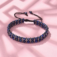 Bracciali regolabili con perline intrecciate in lapislazzuli naturali ed ematite sintetica&nbsp;BJEW-H626-01-07