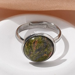 Halbrunde Fingerringe aus natürlichen und synthetischen Edelsteinen&nbsp;RJEW-M062-01P-23