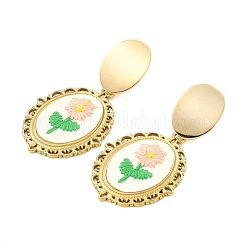 Boucles d'oreilles pendantes à clous en acier inoxydable 304 et broderie sur tissu&nbsp;EJEW-JE07298-02