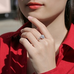 Anelli regolabili in argento sterling con micro pavé da 925 mm e moissanite placcati in rodio da donna&nbsp;WGFA800-03