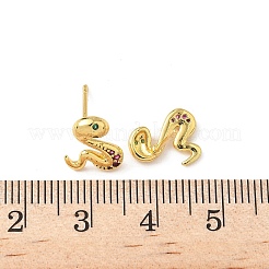 Schlangen-Ohrstecker aus Messing mit Mikropavé und Zirkonia&nbsp;EJEW-D318-11G
