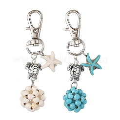 Decorazioni pendenti rotonde con stelle marine e turchese sintetico&nbsp;HJEW-JM03276