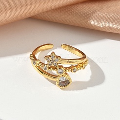 Messing Micro Pave Zirkonia Manschette offene Ringe&nbsp;RJEW-C163-11G