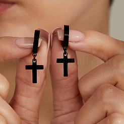 Boucles d'oreilles créoles avec pendentif croix en acier inoxydable 201 de style hip-hop pour femmes&nbsp;UB5113