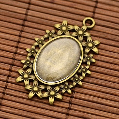 Annata impostazioni pendente cabochon lunetta fiore della lega di stile tibetano e trasparenti cabochon in vetro ovale&nbsp;DIY-X0225-AB-NF