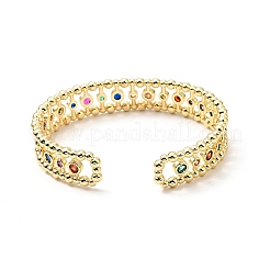 Bracciale rigido aperto rotondo piatto con zirconi colorati&nbsp;BJEW-J165-03G