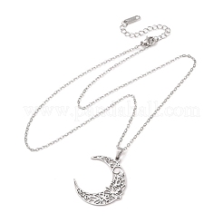 Hohle Halsketten aus Edelstahl 304 mit Mond-Blumenanhänger an Kabelkette für Damen und Herren&nbsp;NJEW-K308-01A-P