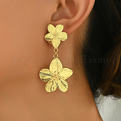 Boucles d'oreilles pendantes élégantes en acier inoxydable 201 avec motif de fleurs rétro&nbsp;DL6175-1