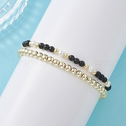 2 bracciale elastico con perle di ossidiana naturale&nbsp;BJEW-JB12938-01