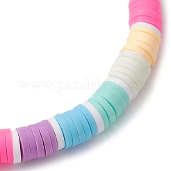 Braccialetti elasticizzati da donna con perline di argilla polimerica fatti a mano con disco color arcobaleno&nbsp;BJEW-JB10351-02