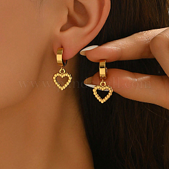 Élégantes boucles d'oreilles créoles en acier inoxydable avec cœur creux&nbsp;HL4677